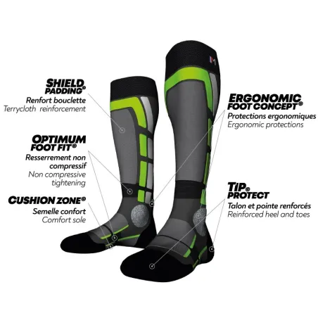 MONNET MI-BAS BACK SIDE GRIS VERT CHAUSSETTES 2022