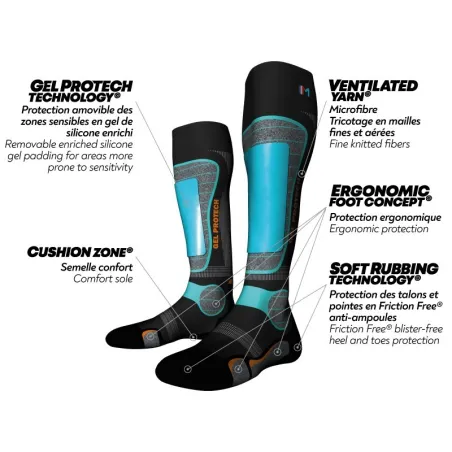 MONNET MIS-BAS GEL PROTECH SKI BLEU CHAUSSETTES 2022