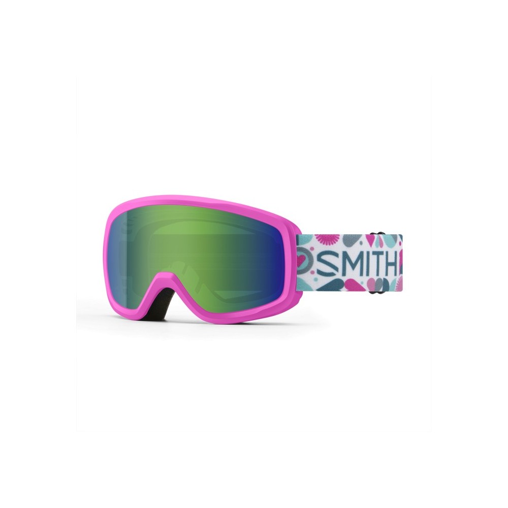 SMITH Masque de ski junior SNOWDAY - Vivid Pink Hearts + Green Sol-X Mirror Lens