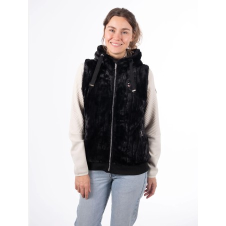 AULP Veste sans manche VAGUE FAUSSE FOURRURE - BLACK