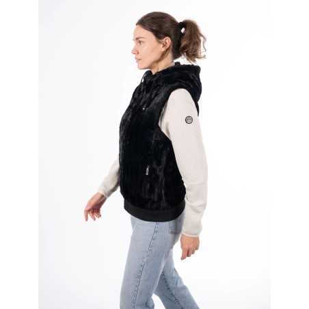 AULP Veste sans manche VAGUE FAUSSE FOURRURE - BLACK